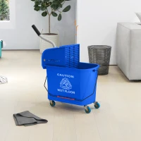 HOMCOM Carrello per Pulizie in Plastica PP da 20L con Secchio e Strizzatore, 60x27x70.5 cm, Blu(m-10)