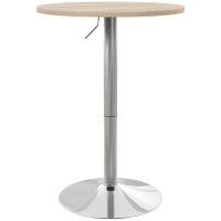 HOMCOM Table de bar ronde table haute cuisine réglable en hauteur 69-91 cm plateau pivotante à 360° naturel et gris(m-12)