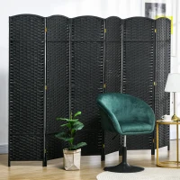 HOMCOM Paravan decorativ pliabil cu 6 panouri, împletit, 240x170 cm, negru(m-2)