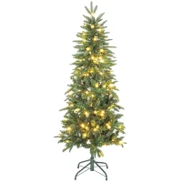 HOMCOM Sapin de Noël artificiel 150 cm, arbre de Noël slim avec 150 lumières 8 modes d'éclairage 431 branches articulées, vert(m-1)