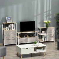 HOMCOM Cómoda de Estilo Industrial com Gavetas de Tecido Dobráveis e 2 Prateleiras 80x29x71 cm Madeira e Cinza Claro(m-7)