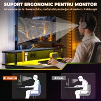 HOMCOM Birou Gaming cu Lumini LED și Suport pentru Monitor, din PAL și Oțel, 100x60x88.5 cm, Negru(m-6)