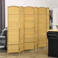 HOMCOM Biombo Dobrável de 6 Painéis Divisor de Ambientes 270x180 cm Ecrã de Privacidade de Polipropileno Madeira(m-10)