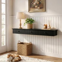 HOMCOM Shelf Wall-Mounted Storage Shelf Shelving Unit MDF 93 x 15 x 10 cm Entryway Kitchen Living Room, Black(m-2)