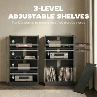 HOMCOM 4-Tier Hi-Fi Stand,  Record Player Stand with Adjustable Shelves and Push-to-Open Glass Doors, Black Wood-Effect(m-6)