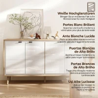 HOMCOM Bufet Modern cu 4 Uși și Raft Reglabil, 141x35x77 cm, Alb Lucios și Stejar(m-4)
