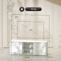 HOMCOM Mobilier TV pentru televizoare de până la 55", Suspendat sau pe Podea, Uși Soft Close, Gaura pentru Cabluri și Raft din Sticlă, Alb(m-3)