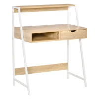 HOMCOM Schreibtisch Bücherregal Computertisch Bürotisch mit Schublade und Regal großer Stauraum E1-Spanplatte Metallrahmen Natur 80 x 50 x 100 cm(m-1)