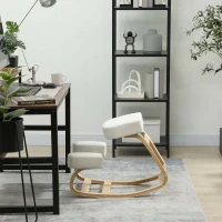 Vinsetto Kniestuhl, ergonomischer Sitzhocker, Polsterhocker für gesunde Sitzhaltung, Birkenholz, 120 kg belastbar, Cremeweiß(m-7)