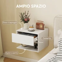 HOMCOM Set di 2 Comodini Sospesi a Parete Con Prese di Corrente, Bianco(m-5)