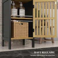 HOMCOM Dulap de Baie cu Raft Deschis și Dulăpior, din MDF și Bambus, 32x30x90,5 cm, Negru și culoare Lemn(m-6)