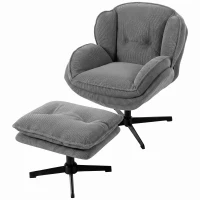 HOMCOM Armchair with Adjustable Footstool, 360° Swivel Chenille Cloud Accent Chair with Thick Cushion, Steel Base, Grey(m-9)