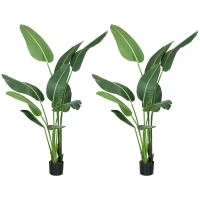 HOMCOM Plantă artificială palmierul călătorului înaltă de 150 cm pentru interior și exterior cu ghiveci inclus(m-1)