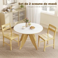 HOMCOM Set de 2 scaune de dining din bambus cu spătar curbat și șezut cu lamele, culoare lemn natural(m-4)