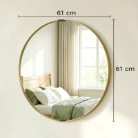 HOMCOM Round Wall Mirror 61 cm, Wall Mounted Bathroom Mirror with Tempered Safety Glass and Aluminium Alloy Frame, Gold Tone(m-3)
