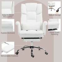 HOMCOM Ergonomic Office Chair, height-adjustable 48-56 cm, reclining backrest, footrest, White(m-5)