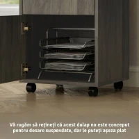 HOMCOM Comodă pentru documente pe 4 roți cu raft deschis și sertare, din lemn și metal, 40x35x60 cm, gri(m-7)