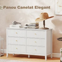 HOMCOM Comodă pentru Dormitor Canelată cu 6 Sertare, Mânere și 5 Picioare, pentru Hol, Living sau Intrare, Alb(m-7)