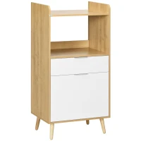 HOMCOM Armário para Micro-ondas em Estilo Escandinavo com Armário, Gaveta e Prateleira Ajustável, 58x40x118 cm, Natural e Branco(m-1)