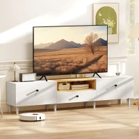 HOMCOM Meuble TV, meuble télé pour téléviseur jusqu'à 90 pouces avec 2 portes rabattables, tiroir, 200 x 35 x 45 cm, blanc(m-10)