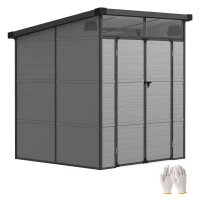 Outsunny Căsuță de Grădină din Plastic pentru Unelte cu Ferestre, Orificii de Aerisire și Încuietoare, 1.9x1.9 m, Gri Deschis(m-15)