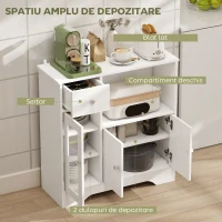 HOMCOM Bufet cu Compartiment Deschis, Sertar, 3 Rafturi și Dulap cu 2 Uși, din Lemn, 80x30x82 cm, Alb(m-4)