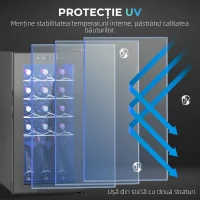 HOMCOM Frigider pentru Vin 15 Sticle, Capacitate 44L, cu Control Temperatură și Rafturi Reglabile, Negru(m-8)