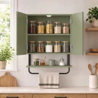 HOMCOM Bathroom Wall Cabinet Modern Space Saver Wall Mounted Cabinet Doors Storage Green(m-8)