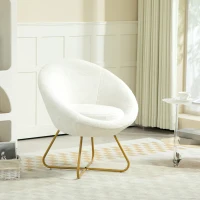 HOMCOM Poltroncina da Camera in Finta Pelliccia con Gambe in Metallo, 75x66x79 cm, Bianco(m-9)