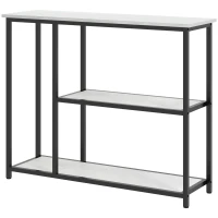 HOMCOM Console meuble 100 cm, table console 3 niveaux, plateaux en effet marbre, cadre en acier, blanc(m-12)