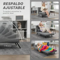 HOMCOM Sofá Cama Individual Plegable con Respaldo Ajustable de 5 Niveles Cojín y Tapizado de Lino Sintético 75x70x75 cm Gris(m-5)