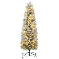 HOMCOM Brad de Crăciun înzăpezit cu 263 de crengi și lumini LED albe, din plastic și metal, Ø45x150 cm, verde(m-11)