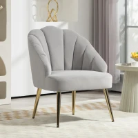 HOMCOM Poltrona in Velluto da Camera e Salotto a Conchiglia Stile Art Deco, Acciaio, 63x65x84 cm, Grigio(m-2)