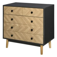 HOMCOM Commode 5 tiroirs Design scandinave Graphique dim. 80L x 40l x 80H cm Panneaux de Particules Gris foncé chêne Clair(m-12)