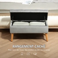 HOMCOM Banc de rangement coffre de rangement tissu effet velours pieds en bois charge max. 120 kg 80 x 35 x 42 cm, gris(m-4)