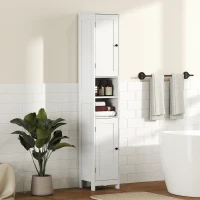 HOMCOM Mobile Alto Bagno con 2 Ripiani Aperti e 2 Armadietti con Scaffali Regolabili, in Legno, 30x30x170 cm, Bianco(m-10)