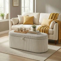 HOMCOM Aufbewahrungs-Ottomane, Cord-Polsterung mit gepolsterter Sitzfläche, Sitzbank am Bettende, 105 x 51 x 49 cm, Beige(m-10)