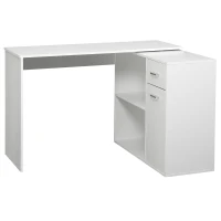 HOMCOM Bureau d'angle rotatif à 180°, bureau d'ordinateur, bibliothèque, tiroir, placard, poste de travail, 117x82x74cm, blanc(m-1)