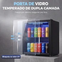 HOMCOM Frigorífico de Bebidas 50 L com Porta de Vidro Duplo Iluminação LED Prateleira Ajustável para 48 Latas(m-6)