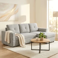 HOMCOM 3-Sitzer-Sofa mit Bettfunktion, Schlafsofa mit Chaiselongue, Polstersofa, Grau(m-10)