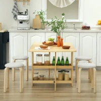 HOMCOM Polsterhocker im 4er-Set, stapelbar, lackierte Oberfläche, Holzbeine, Cremeweiß(m-9)