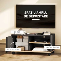 HOMCOM Mobilier TV pentru Televizoare până la 42" cu Roți și Frâne, Dulap și Raft Reglabil, 80x45x41 cm, Negru(m-4)