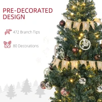 HOMCOM 5' Artificial Prelit Christmas Trees Holiday Décor with Warm White LED Lights, Decoration, Banner, Tag, Ball(m-6)