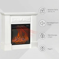 HOMCOM Șemineu Electric de Podea 1800W cu Efect de Flacără, Telecomandă, Temporizator și Temperatură Reglabilă, Alb(m-6)