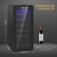 HOMCOM Frigider pentru Vinuri cu Capacitate de 18 Sticle, Display Digital, Lumină LED și Control al Temperaturii, Negru(m-5)