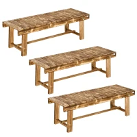 Outsunny Wooden Garden Benches, 2 Seater Outdoor Benches, Fir Wood Backless Patio Loveseat with Slatted Seat for Park, 110 x 38 x 35 cm, 3 Pieces, Carbonised(m-1)