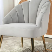 HOMCOM Poltrona in Velluto da Camera e Salotto a Conchiglia Stile Art Deco, Acciaio, 63x65x84 cm, Grigio(m-6)
