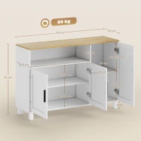 HOMCOM Buffet, meuble de rangement avec 3 portes, compartiment ouvert et étagères réglables, 110 x 33 x 75 cm, blanc(m-3)