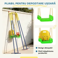 AIYAPLAY Leagăn de grădină pentru copii, reglabil, cu spătar și barieră, din oțel și PP, 128x155x157 cm, verde(m-8)