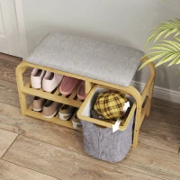 HOMCOM Bancă Pantofar pentru Hol cu Șezut Tapițat, Design cu Șipci și Coș Detasabil, 70x30x45 cm, Lemn(m-7)